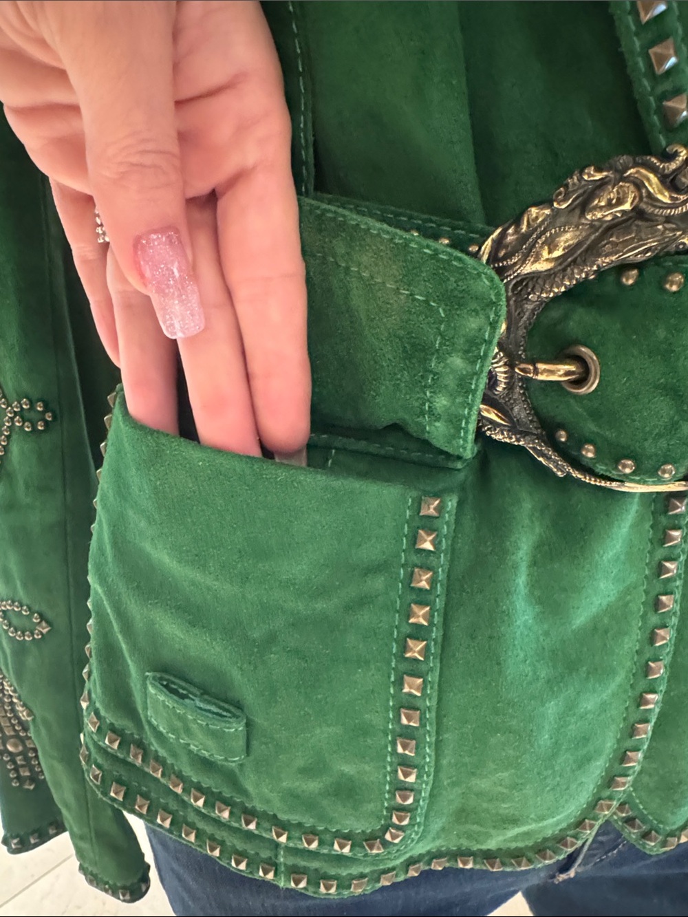 Roberto Cavalli Archival Runway Emerald Green Suede Studded Mermaid Jacket - Picture 5 of 17